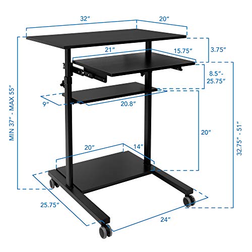 Mount-It! Mobile Standing Desk with Retractable Keyboard Platform | Height Adjustable Stand Up Computer Workstation | Locking Wheels, 99 Lbs Capacity - color: Sliding Keyboard Tray