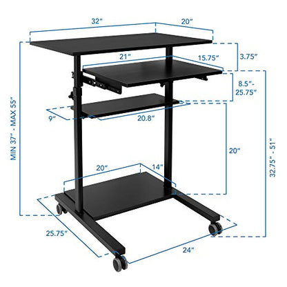 Mount-It! Mobile Standing Desk with Retractable Keyboard Platform | Height Adjustable Stand Up Computer Workstation | Locking Wheels, 99 Lbs Capacity - color: Sliding Keyboard Tray