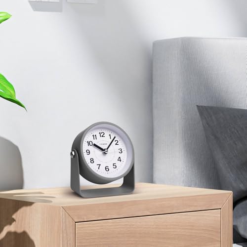 TIMESS Analog Alarm Clock with Snooze & Light, Silent Non-Ticking, Gray | On-demand light, quartz movement, battery operated, easy to set, gentle wake alarm, bedside clock for home, travel, or office - color: Gray