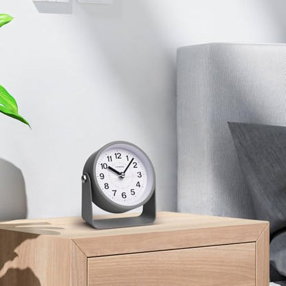 TIMESS Analog Alarm Clock with Snooze & Light, Silent Non-Ticking, Gray | On-demand light, quartz movement, battery operated, easy to set, gentle wake alarm, bedside clock for home, travel, or office - color: Gray