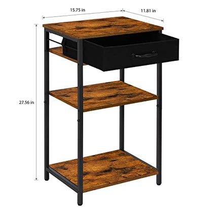 BTY Printer Stand with Storage 3 Tier Home Printer Table with Drawers Multifunctional Under Desk Printer Shelf Holder Industrial End Table Nightstand for Fax Machine Scanner Files Brown