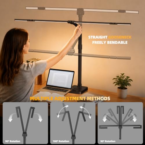 LED Desk Lamp for Home Office, Eye-Caring Desk Light with Remote,Adjustable Flexible Gooseneck,1800LMUltra Bright Table Lamp with Base for Study, Read (Black) (Plus) - size: Plus