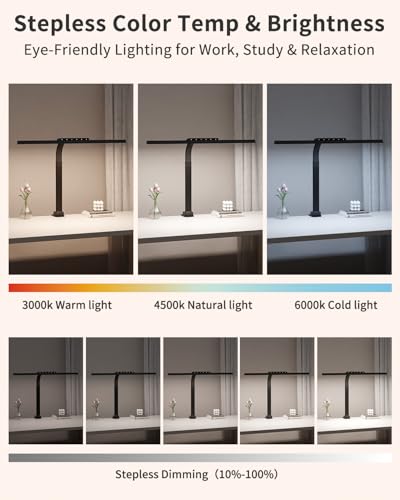 Clamp on Desk Lamp for Home Office, 24W Bright Light with Adapter | Touch Control Computer Lights, Flexible Gooseneck Stepless Dimming Table Lamp for Reading, Study, Workbench