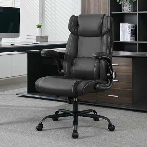 Office Desk Chair,Ergonomic Conference Room Chairs,Mid Back Executive Leather Chair,Comfy Computer Desk Chairs with Adjustable Flip-Up Arms and Rocking Function (Black) - color: Black