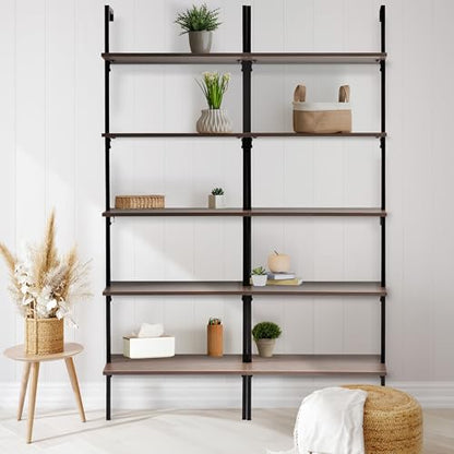happimess Madera 5-Shelf Wall Mounted Bookcase 72.05", Brown/Black - color: Brown, size: 5-Tier 72.05"