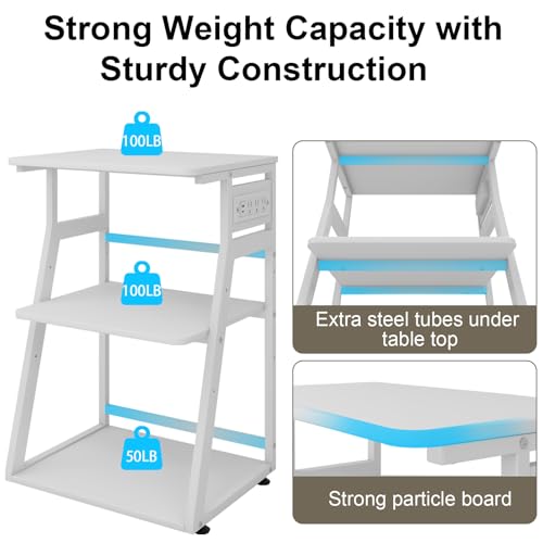 Natwind 3 Tier Printer Stand, 19.7"x15.7", with Charging Station,White - color: White, size: 19.7''x15.7''