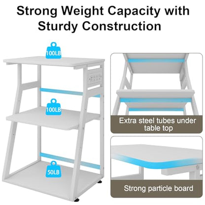 Natwind 3 Tier Printer Stand, 19.7"x15.7", with Charging Station,White - color: White, size: 19.7''x15.7''