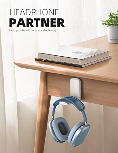 Lamicall 2 Pack Headphone Stand, Headset Holder, Adhesive Headphone Hook | Headset Hanger Mount Clip Under Desk, Earphone Clamp for Airpods Max, HyperX, Sennheiser, White - style: White - Two Pack