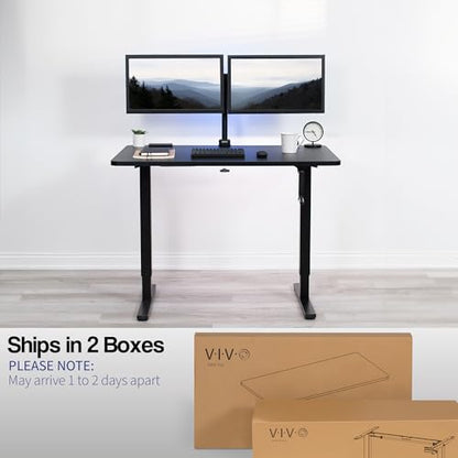 VIVO Manual Height Adjustable 48 x 30 inch Stand Up Desk, Black Solid One-Piece Table Top, Black Frame, Standing Workstation with Foldable Handle, DESK-KIT-MB5B - color: Black Top / Black Frame, size: 48" x 30"