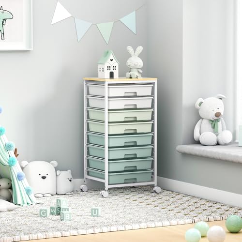SYKIARIOL Rolling Cart with Drawers,Craft Organizers and Storage, Green - color: Green