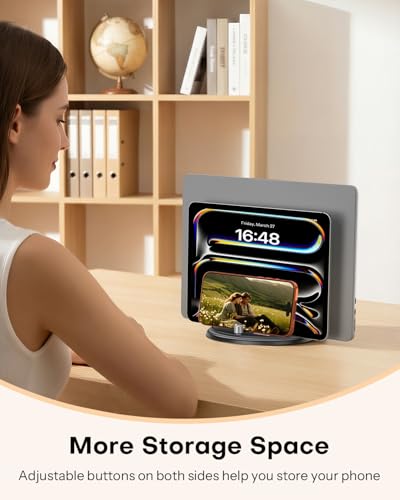 OMOTON 360° Vertical Laptop Stand Holder, Dual-Slot Aluminum Desk Organizer