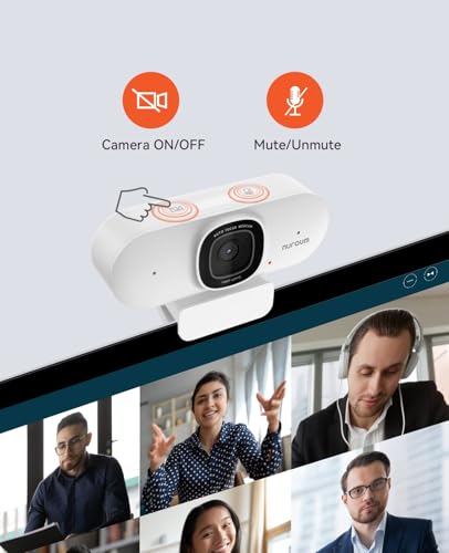 NUROUM V15AF 2K Webcam for PC, 1080p 60FPS AutoFocus Web Camera with Microphone, Privacy Cover and Mute, 75°FOV Dual Microphone USB FHD Computer Camera, Plug and Play for Zoom/Skype/Teams, White - style: V15AF-White
