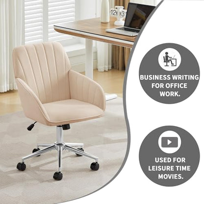 YITAI Velvet Office Desk Armchairs with Silver Base and Wheels,Modern Height Adjustable 360 Degree Swivel Upholstered Vanity Chairs for Living/Room Bedroom/Study,Khaki - color: Silver Khaki