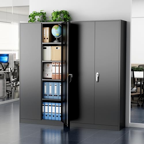 Greenvelly Metal Garage Storage Cabinet, 72'' Tall Storage Cabinet with 2 Doors and 4 Adjustable Shelves, Steel Lockable Tool Cabinets for Home Office, Garage, Basement, School (Black) - color: Black, size: 72 Inch - Large