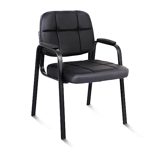 CLATINA Guest Reception Chair, Conference Room Chairs Waiting Room Chairs with Padded Arms Desk Chair No Wheels Leather Office Chair for Office, Office Guest Chairs & Reception Chairs, Set of 1 - color: Black, size: 1pack