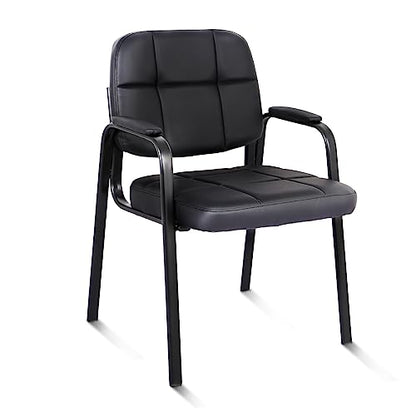 CLATINA Guest Reception Chair, Conference Room Chairs Waiting Room Chairs with Padded Arms Desk Chair No Wheels Leather Office Chair for Office, Office Guest Chairs & Reception Chairs, Set of 1 - color: Black, size: 1pack
