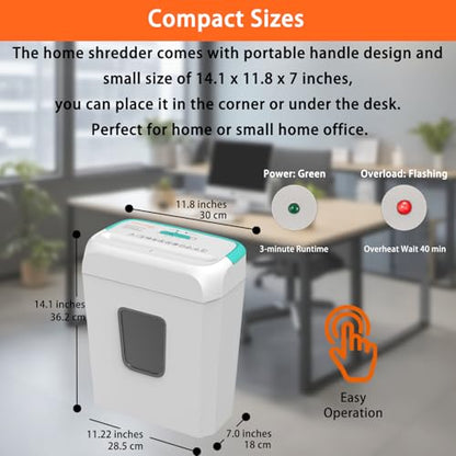 Bonsaii High Security Shredding Paper Shredder, 6-Sheet Cross-Cut, Credit Card Shredder, Home Office, Handle for Document, Mail, Staple, 3.4 Gal Wastebasket, White & Blue - color: Green, size: Crosscut