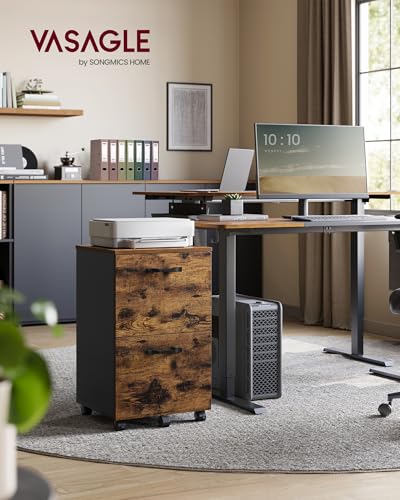 VASAGLE 2-Drawer File Cabinet, Small Rolling Filing Cabinet - color: Rustic Brown + Ink Black, style: Classic