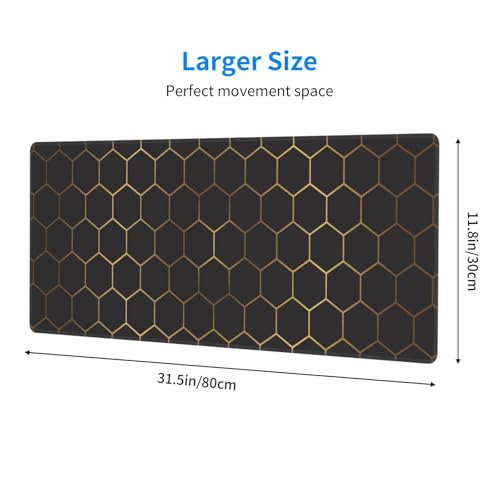 Large Gaming Mouse Pad for Desk, Black Gold HoneycombTechnology Desk Mat, Extended Computer Keyboard Mouse Pad with Non-Slip Base and Stitched Edge,31.5"x11.8" - color: Black Gold Honeycomb