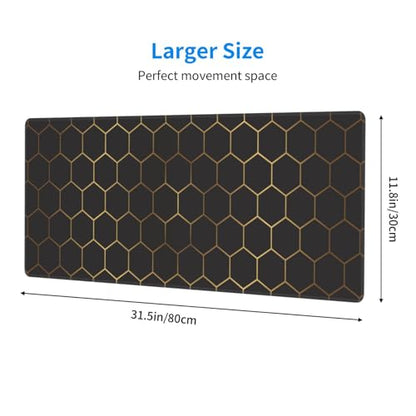 Large Gaming Mouse Pad for Desk, Black Gold HoneycombTechnology Desk Mat, Extended Computer Keyboard Mouse Pad with Non-Slip Base and Stitched Edge,31.5"x11.8" - color: Black Gold Honeycomb