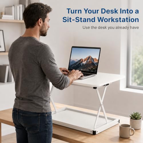 Uncaged Ergonomics Small Standing Desk Converter & Desk Riser (White) - color: White