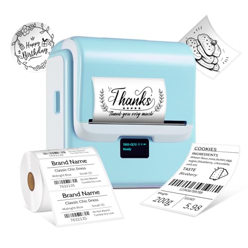 ORGSTA Label Maker with Tape, T003 Thermal Label Maker, 3.15 Inch Bluetooth Label Printer Compatible with Phone & PC, Sticker Printer Barcode Thermal Maker - Blue | Compatible with Phone & PC, Sticker Printer for Small Business, Home, School, Thermal Barc