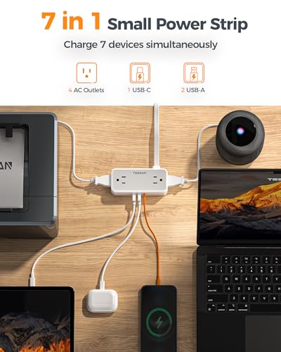 TESSAN Extension Cord 5 FT, Power Strip with 900J Surge Protection, Grey | 4 AC Outlets 1 USB C and 2 USB A Ports, Flat Plug, Multiple Wall Outlet Extender Suitable for Office Dorm - color: Gray, size: 5 FT (1 USB-C, 2 USB-A)