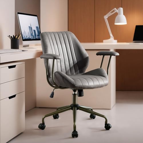 HOOOWOOO Faux Suede Leather Home Office Desk Chair,MCM Modern Ergonomic Task Work Chair,Computer Gaming Chair with Cushion Seat Mid Back for Long Hours(Charcoal Grey) - color: Charcoal Gray-cushion Seat, size: Mid Back