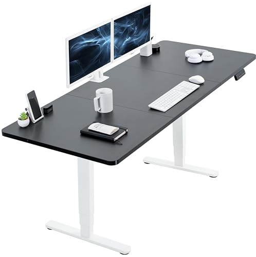 VIVO Black 71 x 30 in Standing Desk, DESK-KIT-2W7B | Electric, Dual Motor, Holds 220 lbs, Sit Stand, Height Adjustable, Extra Deep Table Top, Memory, 2B Series, White Frame - color: Black Top / White Frame, size: 71 x 30