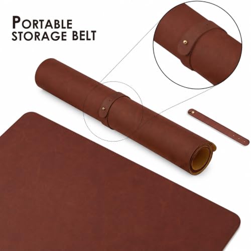 Leather Desk Mat & Mouse Pad - Desk Blotter Large 31.5X 15.8in | Desk Pad Protector for Office Desk, Non-Slip Waterproof PU Leather Desk Blotter & Writing Pad, Red Brown