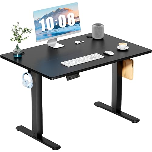 DUMOS 40 Inch Electric Standing Desk, Memory Adjustable Home Office Desk | Sit Stand Up Desk for Work Home Office,Adjustable Desk, Rising Computer Table with Splice Board,Cable Management,Hook,Black - color: Black, size: 40-Inch