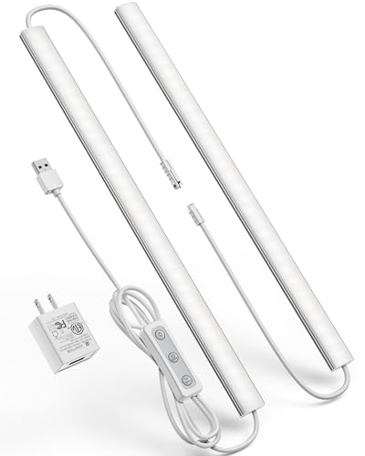 Plug-in Under Cabinet Lighting, Dimmable Counter Lights for Kitchen, 2pcs 12 Inch, Cold White 6000K Linkable USB Led Closet Light, Wired Indoor Night Lights Bar for Desk, Sink,Workbench - color: Cool White, size: No motion sensor-2 pack