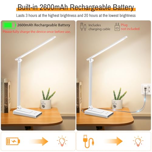 Rechargeable LED Desk Lamp, 5 Color Modes with 5 Brightness - color: White