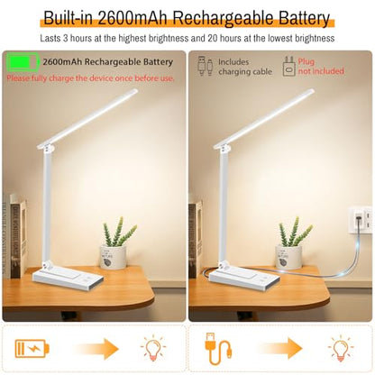 Rechargeable LED Desk Lamp, 5 Color Modes with 5 Brightness - color: White