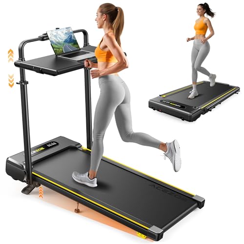 Acezoe 3 in 1 Under Desk Treadmill with Incline, Walking Pad with Removable Desk Workstation, Adjustable Height for Different Need, 300lbs Capacity, Foldable Compact for Home Small Office - color: Neon Yellow Black