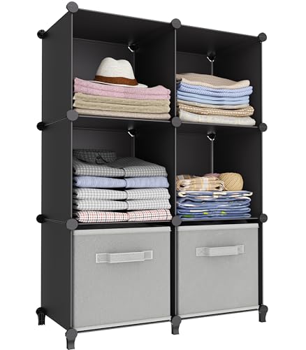 Stackble Cube Storage Organizer Modular Closet Organizers and Storage | 6 Cube Clothes Storage,Portable Bathroom Closet organizers and storage,Cubby storage shelf for Book/Bedroom,Livingroom - color: Black, size: 11.8 x 11.8 x 11.8 Inch