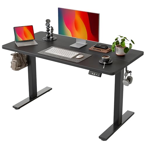 TIQLAB Standing Desk 47 x 24 inch, Electric Height Adjustable Desk with Splice Board, Stand Up Desk, Sit Stand Computer Desk for Home Office, Black Frame/Black Top - color: Black, size: 47*24 inch