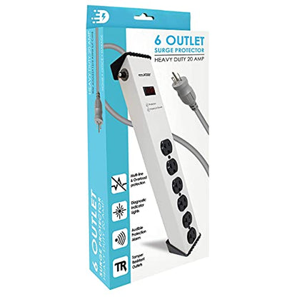 Digital Energy 20 Amp 6-20/T- Slot Plug | 25-Ft Cord - 900 Joule Surge Protector | 6-Outlet, Heavy Duty Steel Body Power Strip - size: 25 FT