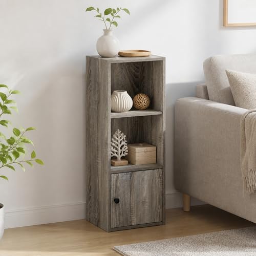 3-Tier Bookcase with Closed Storage, Cube Bookshelf, Book Shelf, 9.3 x 12 x 31.5, for Living Room, Home Office, Bedroom, French Oak - color: French Oak, size: 3 Tier