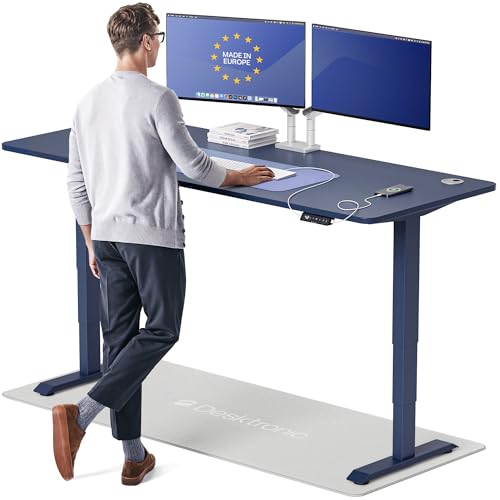 Desktronic HomePro Standing Desk 80x30 — Made in Europe, Ergonomic Sit Stand Home Office Desk, Electric Height Adjustable, Dual Motor, USB & USB-C Charging, Wobble-Free, Touchscreen, 3 Memory Presets - color: Blue, size: 80 x 30 in