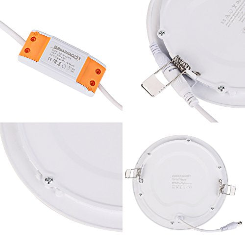 12W 6-inch Ultra-Thin Round LED Recessed Ceiling Panel Down Light with Driver, 1,000 Lumens, 80W Incandescent Equivalent, Home, Office, Commercial Lighting - Pack of 10, 6000K Cool White - color: 6000K - Cool White
