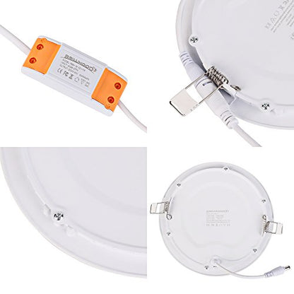 12W 6-inch Ultra-Thin Round LED Recessed Ceiling Panel Down Light with Driver, 1,000 Lumens, 80W Incandescent Equivalent, Home, Office, Commercial Lighting - Pack of 10, 6000K Cool White - color: 6000K - Cool White