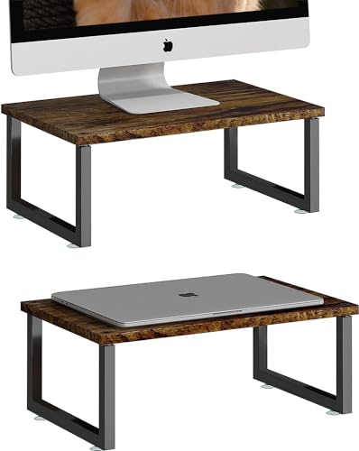 Simple Trending Wood Monitor Stand Riser, 2 Pack, Antique Brown | Desk Storage Organizer, Desktop Stand for PC/TV/Laptop/Printer , Sturdy Metal Frame, Waterproof, 29"W x 8.97"D x 5.43"H - size: 29"W x 8.97"D x 5.43"H