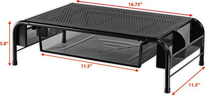 Simple Houseware Metal Desk Monitor Stand Riser w/ Drawer, 2-Pack, Black | Side Storage for Office Supplies