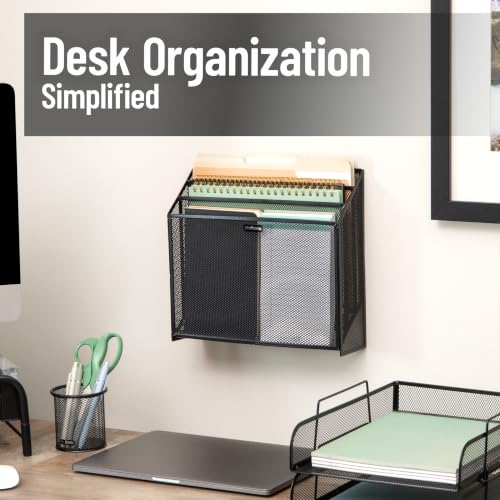 Mind Reader Vertical File Storage, Desktop Organizer, Wall Mount, Office, Metal Mesh, Black - color: Black, size: 12.5"L x 3.75"W x 11.5"H