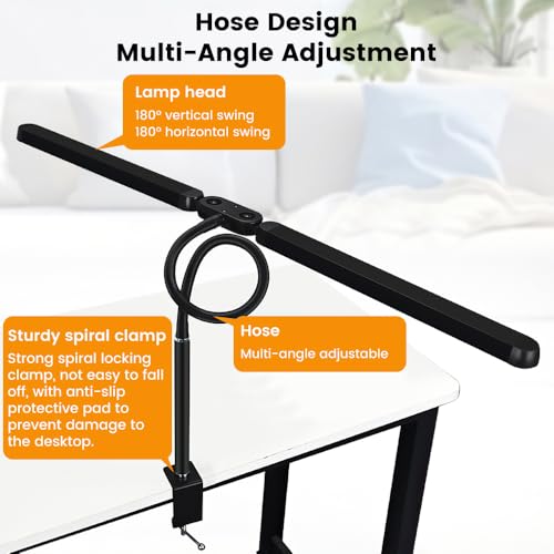 33" Ultra Wide LED Desk Lamp with Clamp,Double Head Adjustable Architect Light,Eye-Caring Monitor Lamp for Home Office,Flexible Gooseneck Task Lamp,10 Brightness Levels & 3 Color Temperature Modes