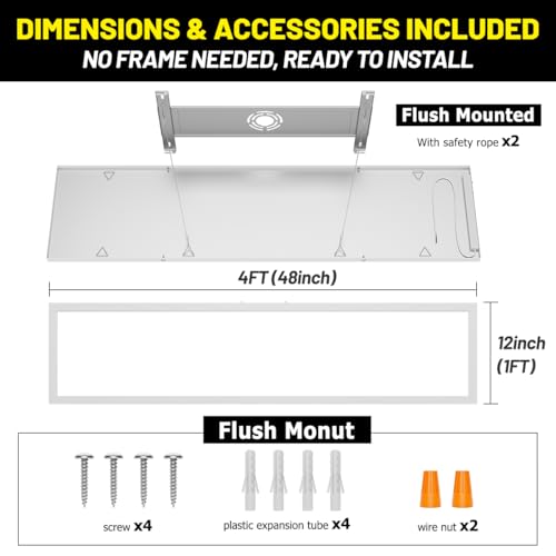 1x4 Led Flat Panel Light Surface Mount 2-Pack, 40W/4980LM, 5CCT 3000K/3800K/4500K/5200K/6000K Selectable, Flush Mount Ceiling Light for Kitchen, Garage, Hallway, Office, ETL - color: White, size: 1ft. X 4ft. (2-pack)