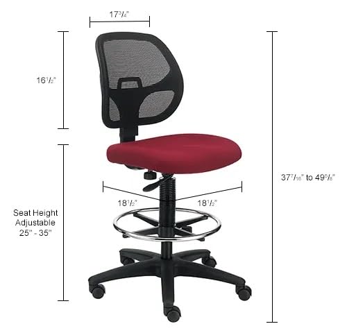 Adjustable Drafting Stool with Mesh Back – Ergonomic Office Drafting Chair with Footrest, Armrests & Height Adjustment (Red) - color: Red