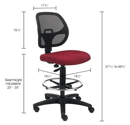 Adjustable Drafting Stool with Mesh Back – Ergonomic Office Drafting Chair with Footrest, Armrests & Height Adjustment (Red) - color: Red