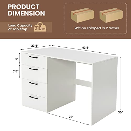 GIANTEX White Computer Desk with 4 Large Drawers, Home Office Laptop PC Desk, Writing Table, Modern Computer Workstation for Bedroom Study Room